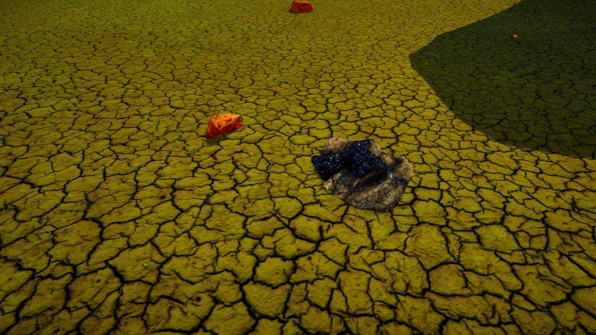 A piece of Iron on cracked green ground in The Planet Crafter