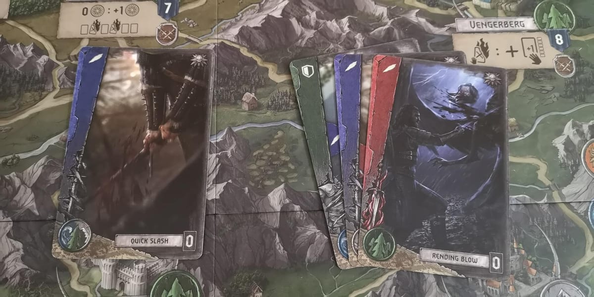 An image from our The Witcher Old World Review depicting The Witcher: Old World action cards.