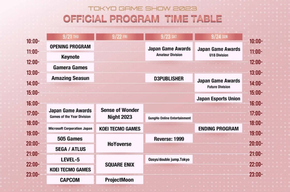 Tokyo Game Show 2023 Official Program schedule
