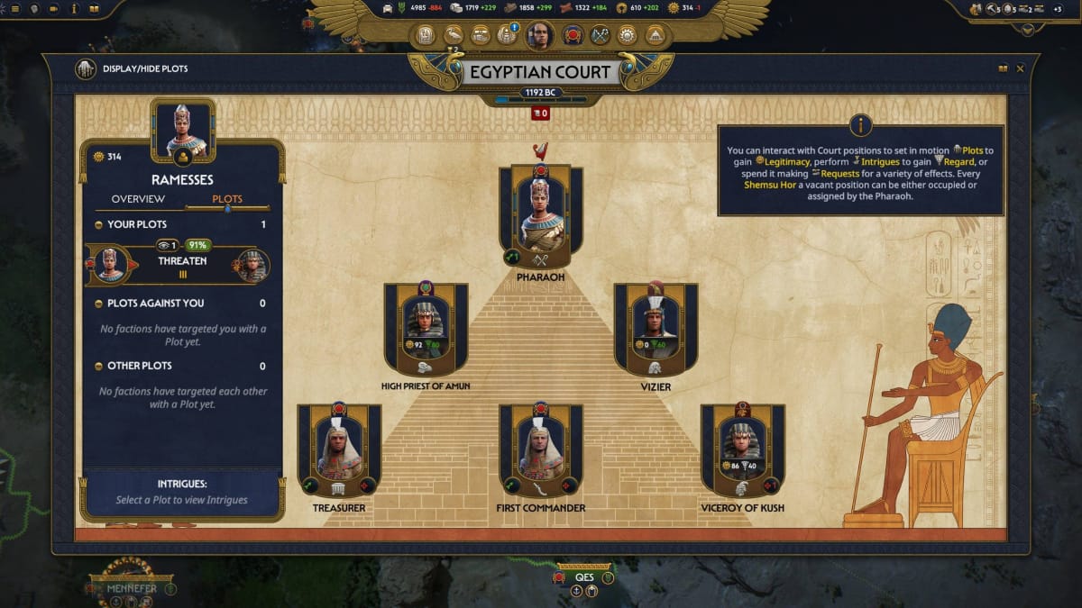 Intrigues at court in Total War: Pharaoh
