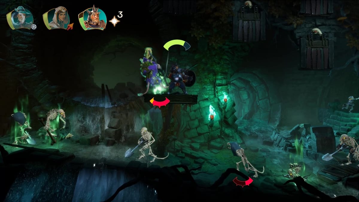 Pontius fighting an army of necromantically raised rat skeletons in Trine 5