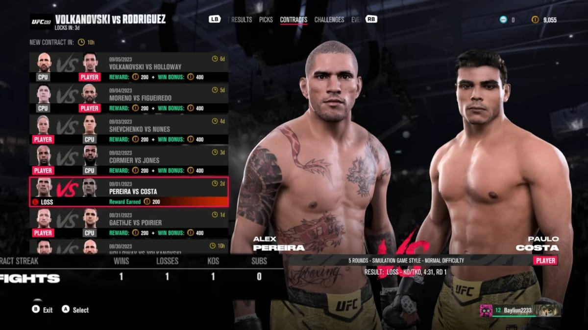 UFC 5 Pereira vs Costa match