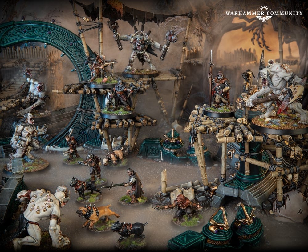 An image of the Gorger Mawpack and Wildercorps Hunters going blow for blow in our Warcry Hunter and Hunted preview