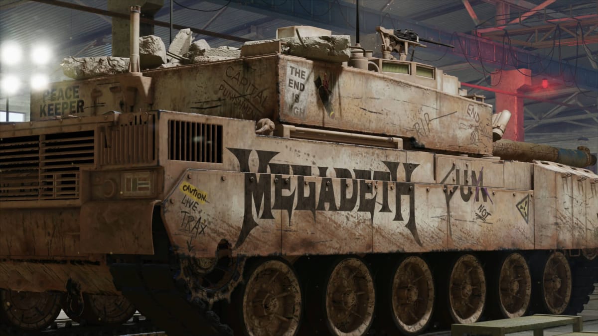 A special World of Tanks tank in the Wargaming Megadeth crossover event, covered with Megadeth iconography