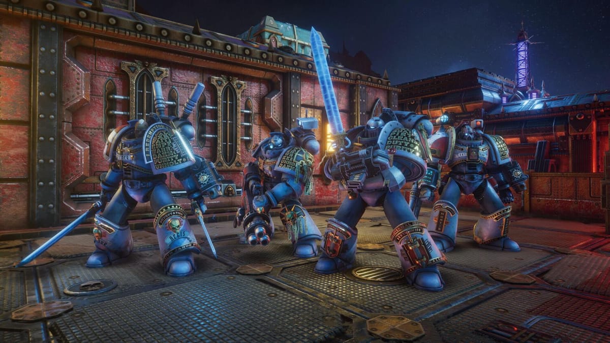 A squad of Grey Knights lined up in Warhammer 40,000: Chaos Gate - Daemonhunters