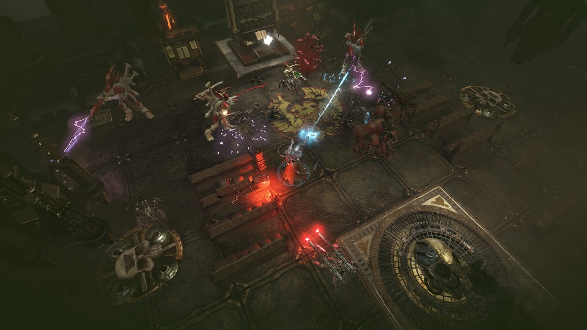 A chaotic combat scene in Warhammer 40k: Inquisitor - Martyr