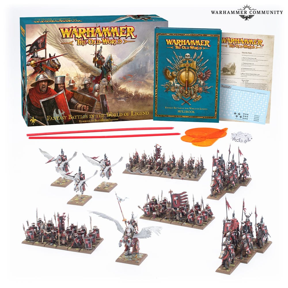 The contents of the Bretonnian Knights box in our Warhammer: The Old World Review 