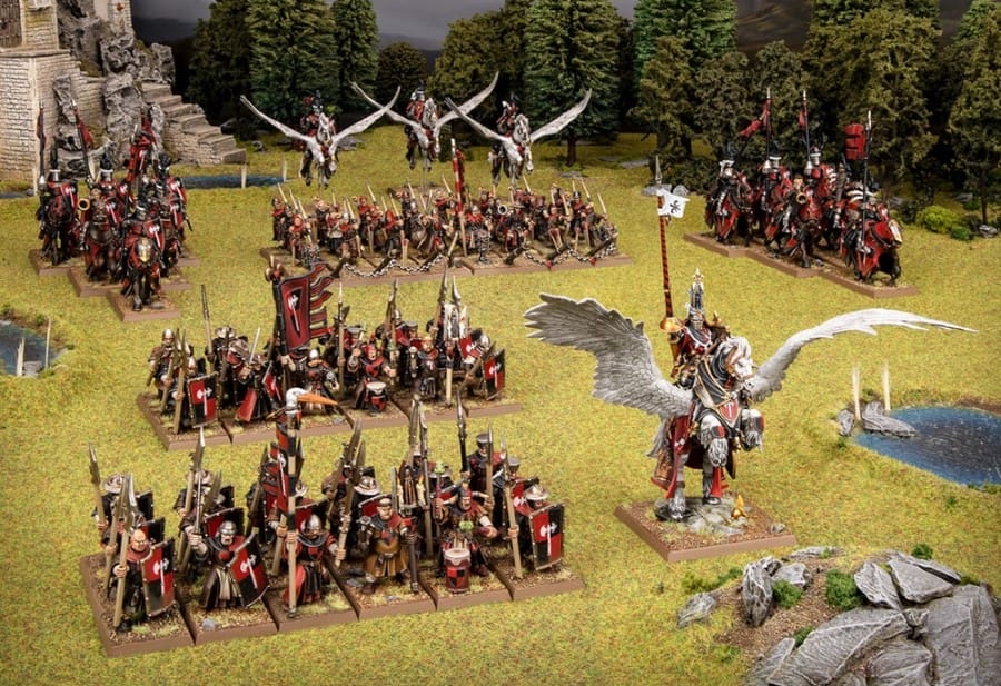 A screenshot of Kingdom of Bretonnia miniatures seen in the Warhammer: The Old World core boxes