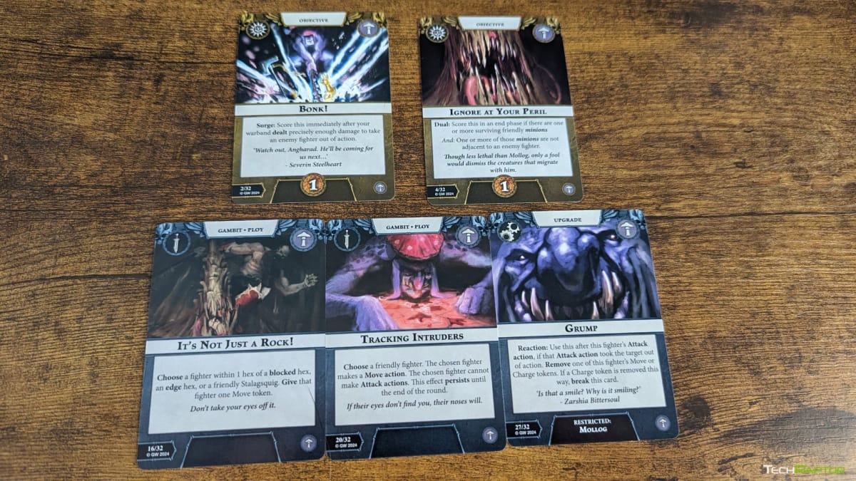 Warhammer Underworld Rivals of the Mirrored City Mollug's Mog Objective and Gambit Cards