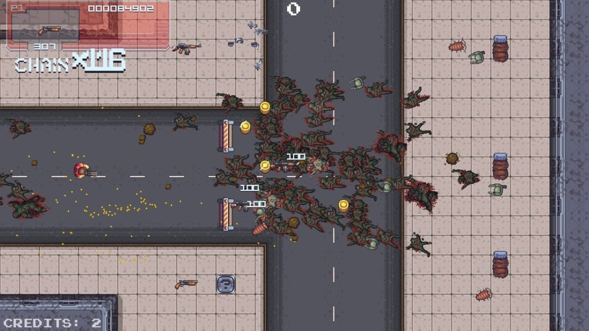 The player mows down some zombie enemies in When It Hits the Fan