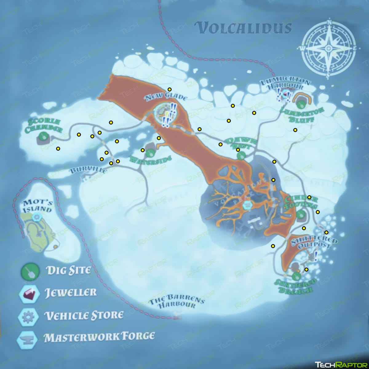 Hydroneer Volcalidus Map showing the location of Hydrosaur Bones