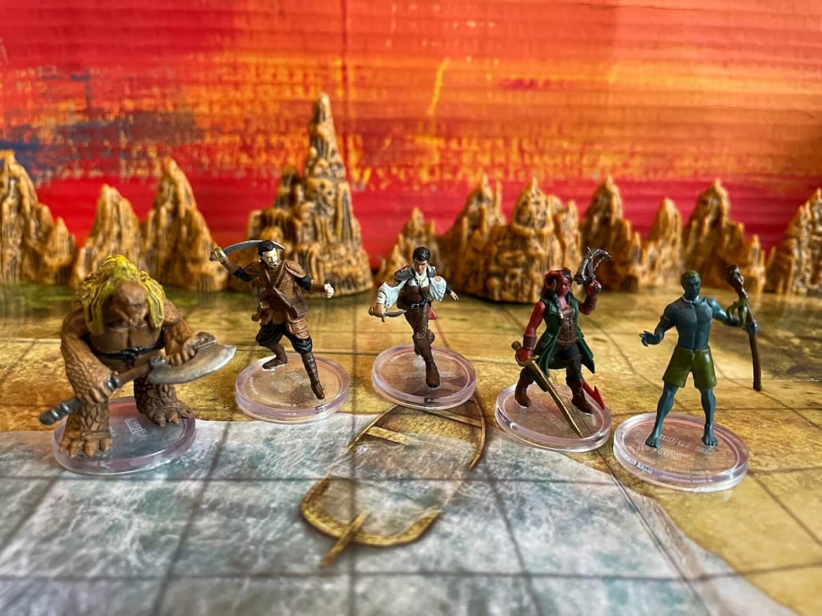 Wizkids Seas and Shores Medium Sized Miniatures against a homemade backdrop