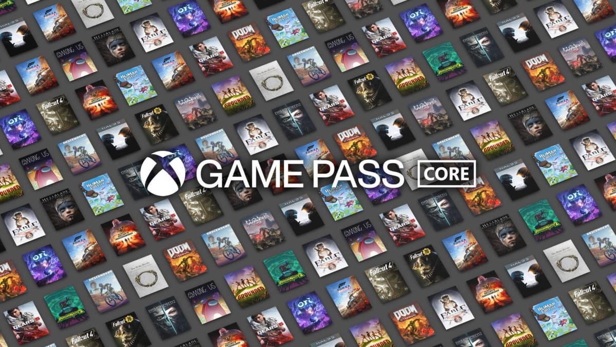 A collage view of the games available with Xbox Game Pass Core at launch, including Doom Eternal, Dishonored 2, and more