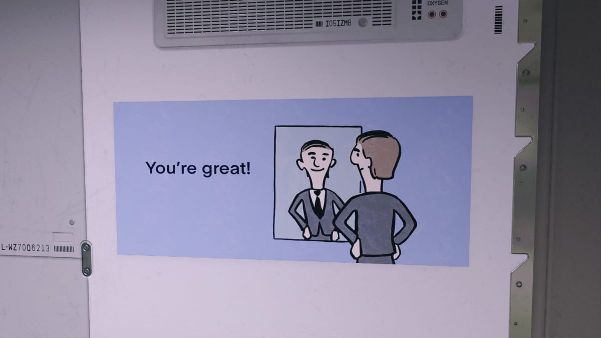 Image of a poster in starfield saying youre great