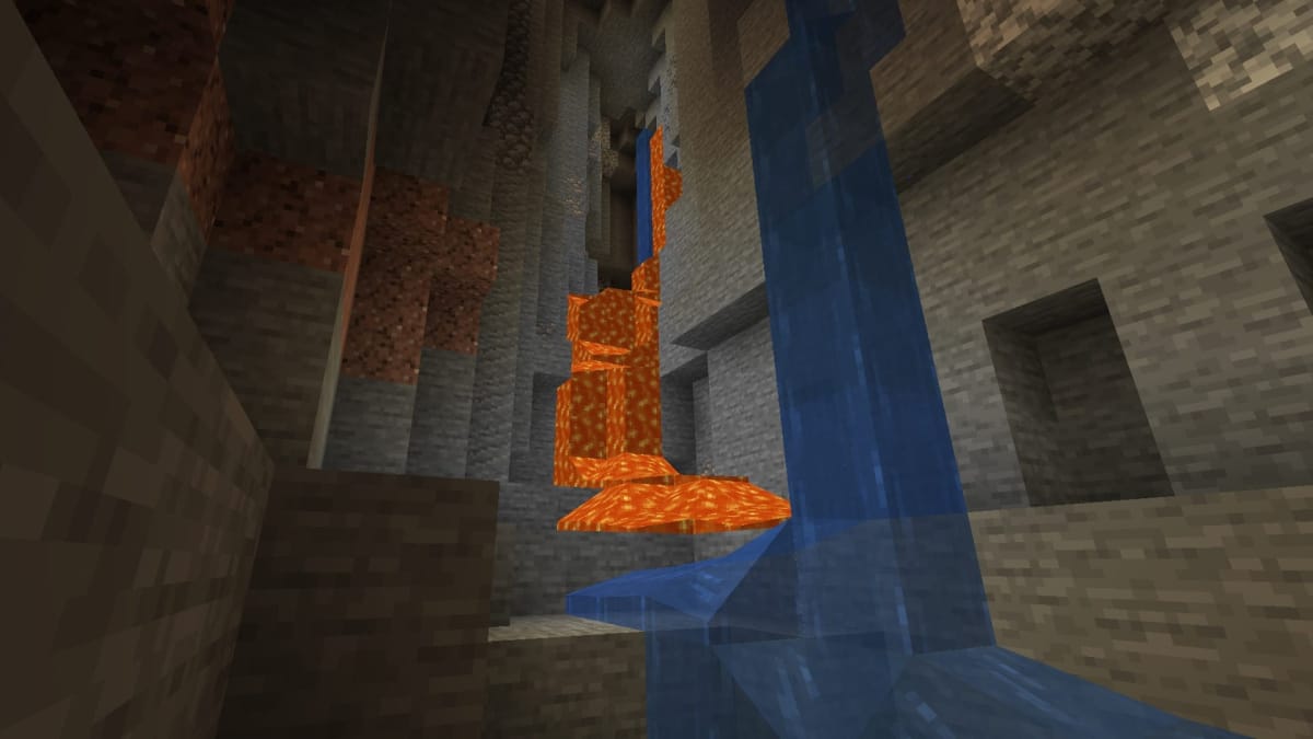 Minecraft game page lava water canyon