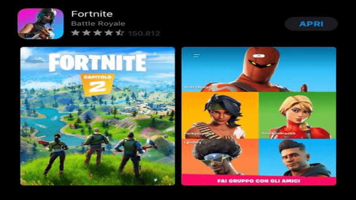 The leaked image of Fortnite Chapter 2 on the Italian IOS App Store