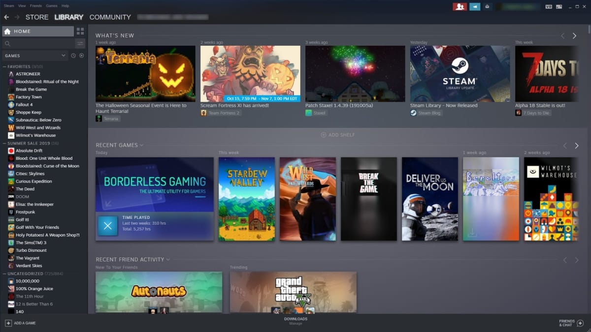 New Steam Library Home Page