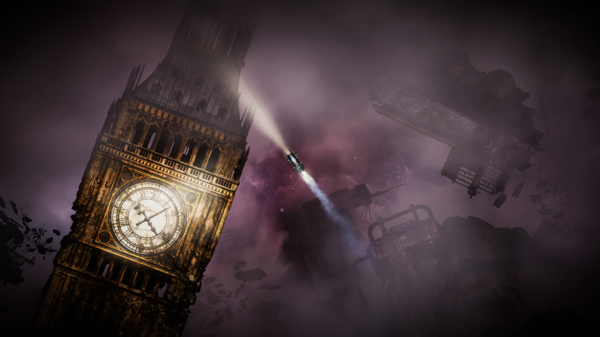 Screenshot of the player flying past Big Ben.