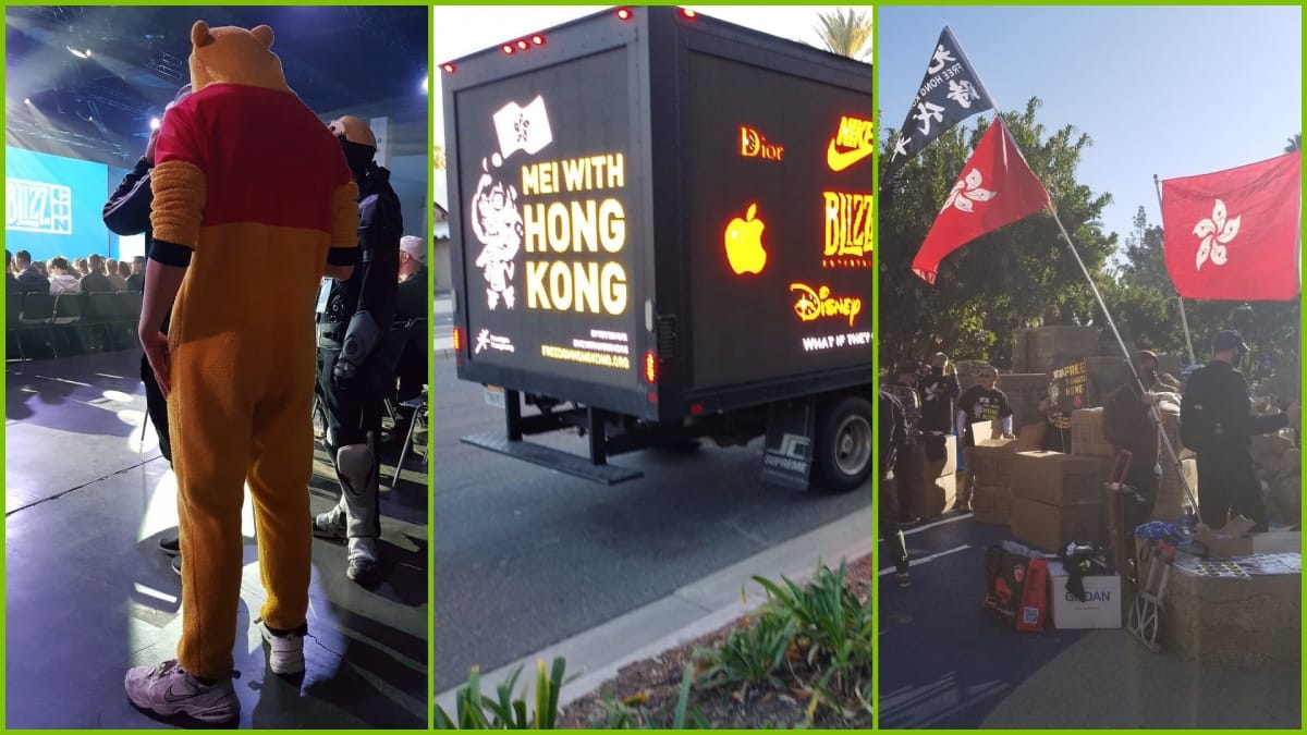 Blizzcon Protests 2019 Winnie The Pooh Mei Truck Hong Kong Flag