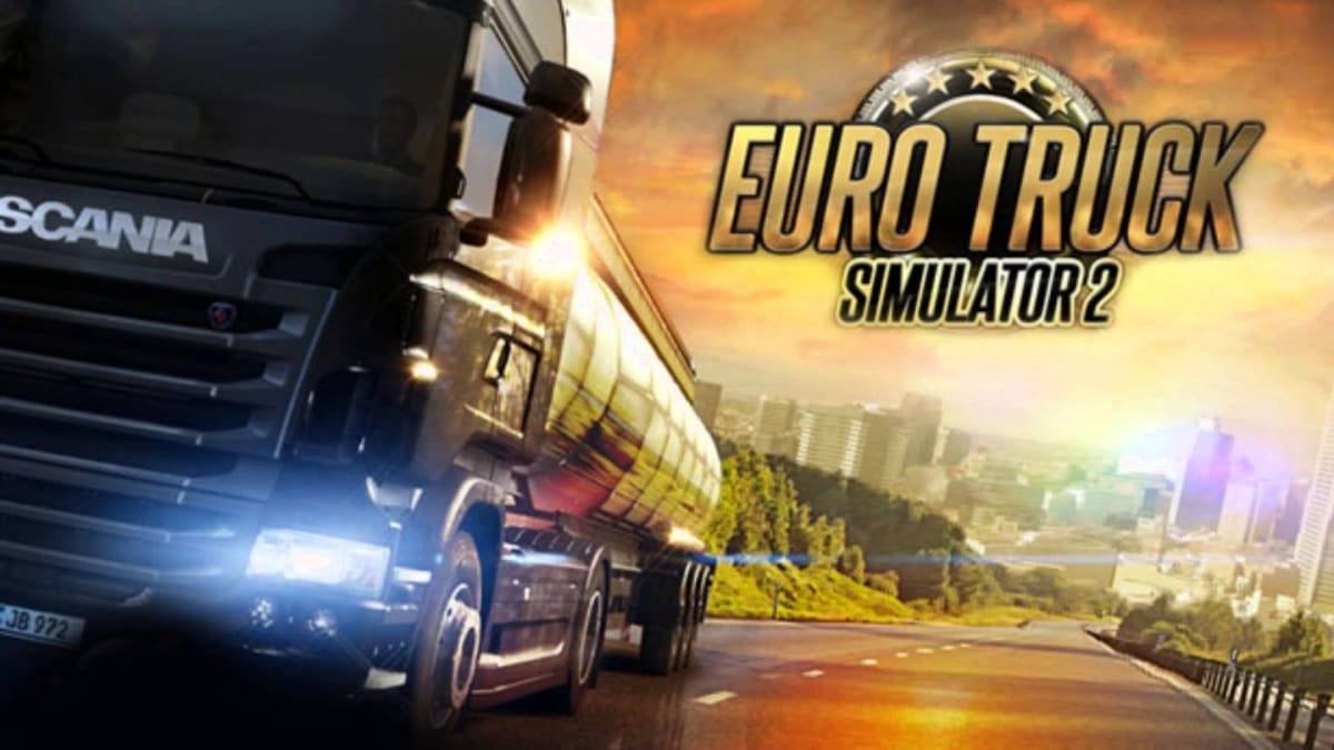 The logo of Euro Truck Simulator 2 and a cool looking truck.
