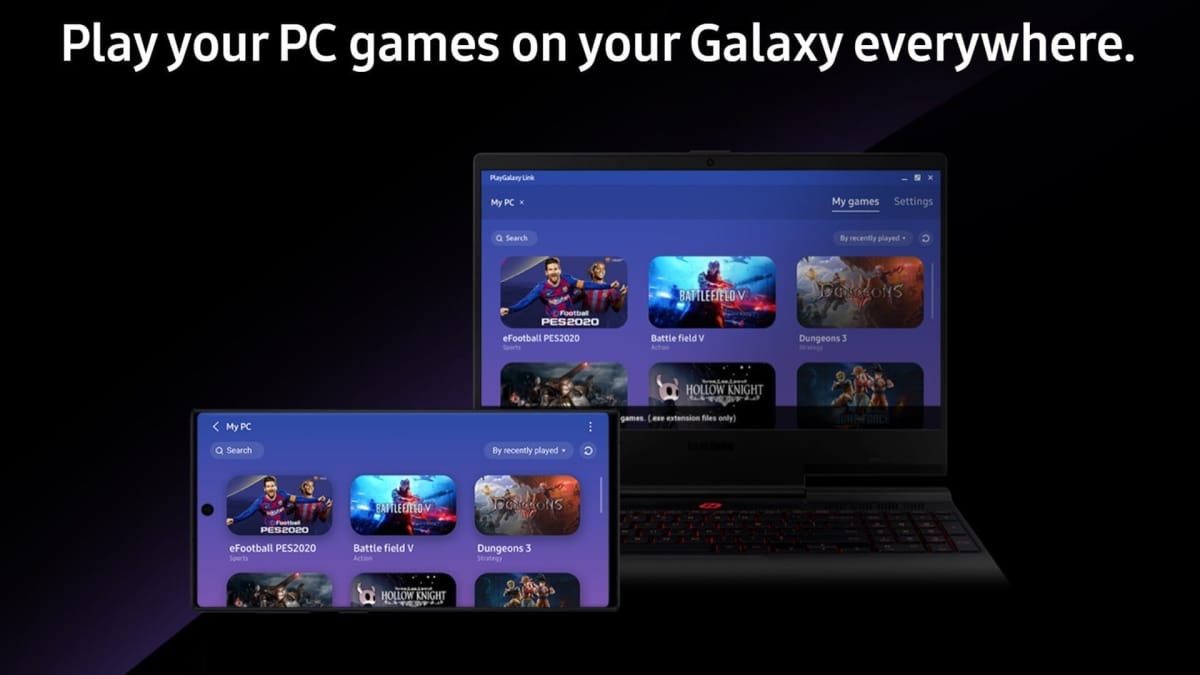 An image showing the service running on both Galaxy phone and PC screen.