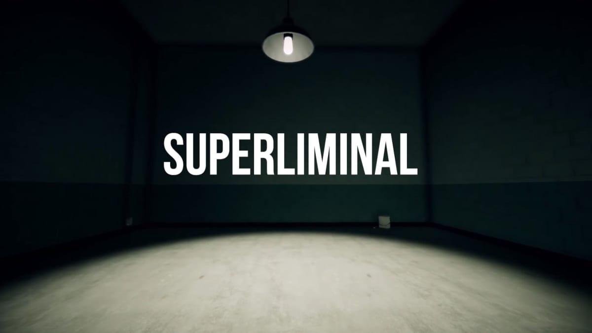 A swinging lamp over the Superliminal logo