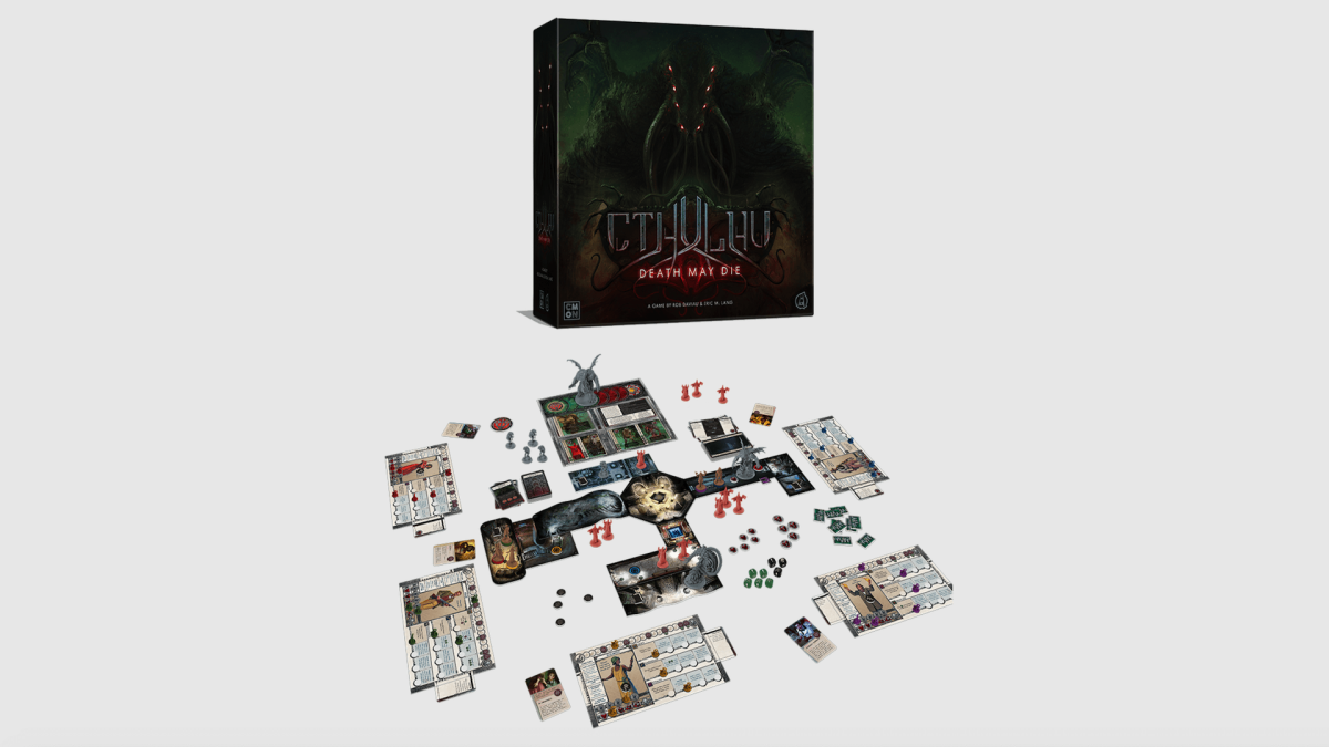 Box art and game components for Cthulhu: Death May Die