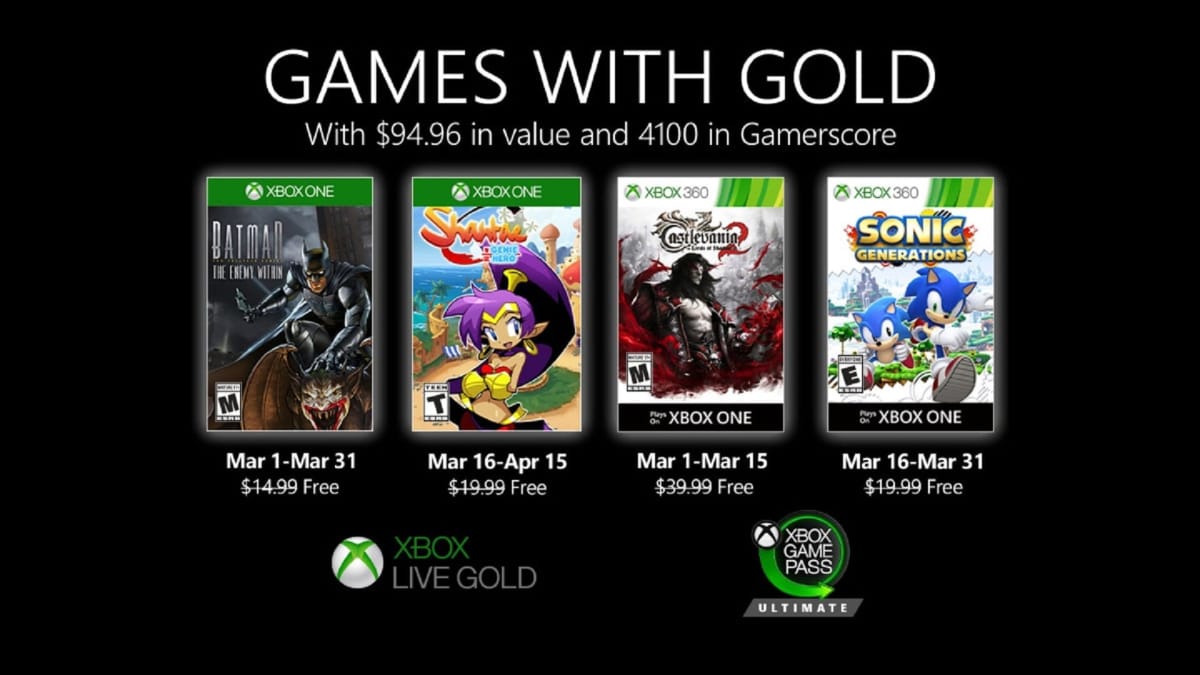 An image showing March 2020's Games With Gold