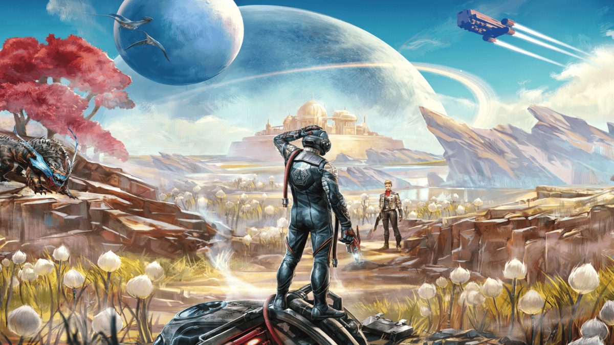 The main promotional art for The Outer Worlds