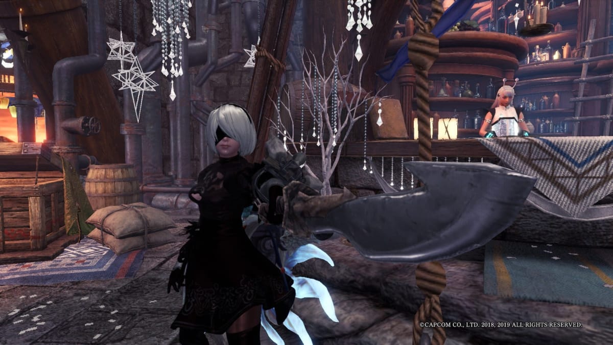 monster hunter world iceborne visual mod screenshot showing Yorha from Neir: Autonama 
