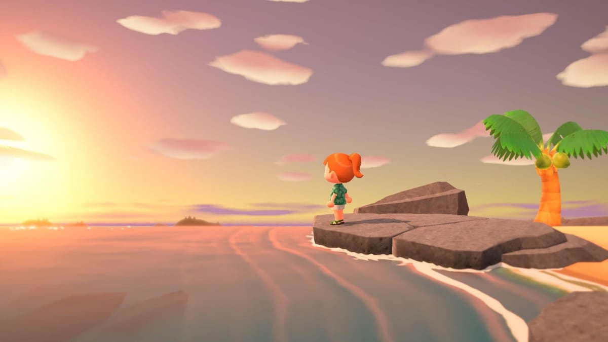 A villager gazes out at the ocean in Animal Crossing: New Horizons