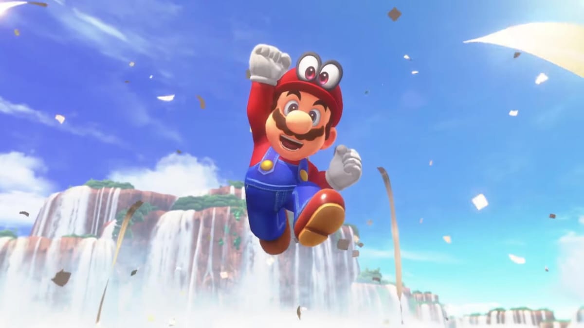 Mario leaps to the sky in Super Mario Odyssey