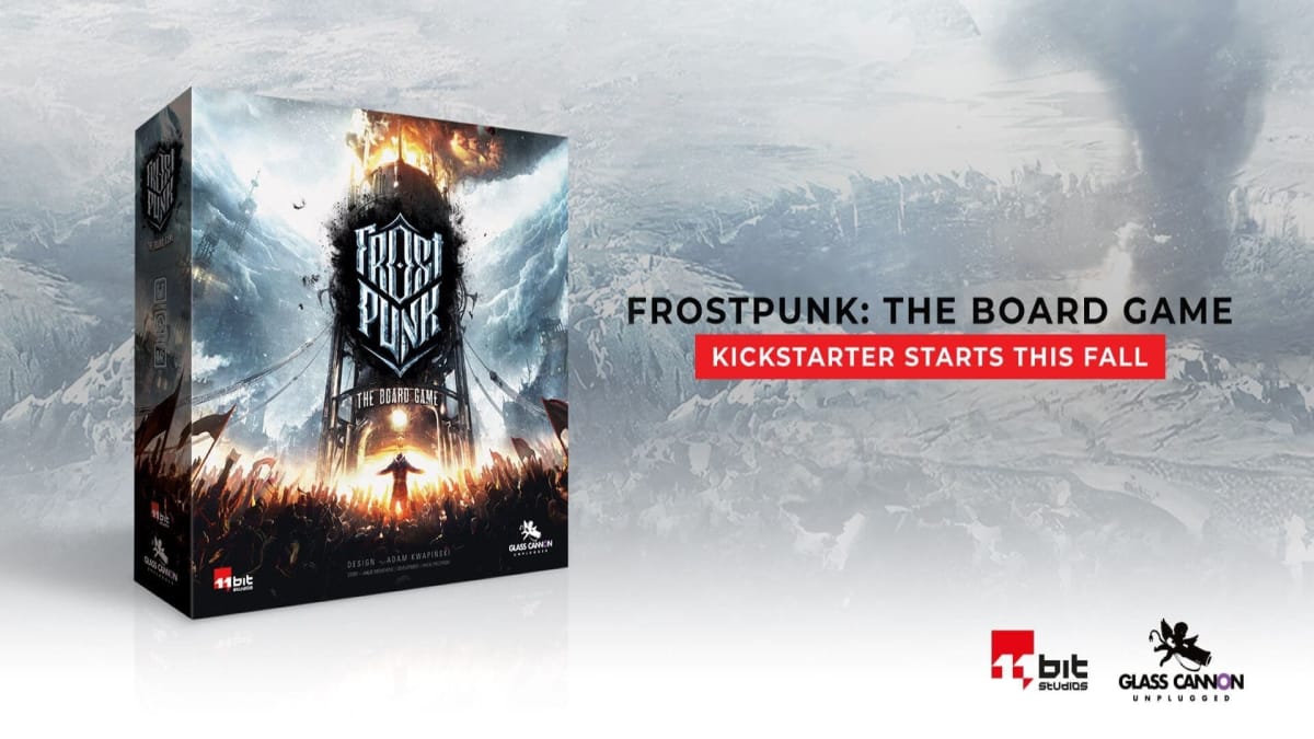 The frostpunk board game with a wintery background