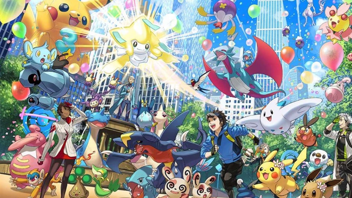 Artwork of many of the Pokémon and trainers from Pokémon Go