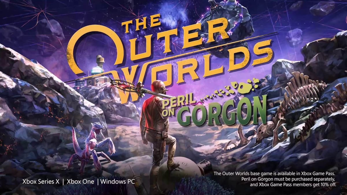 The title of the game's new content with a deep purple space vista in the background