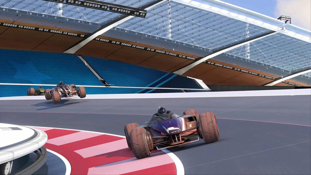 A car races around a track in Trackmania