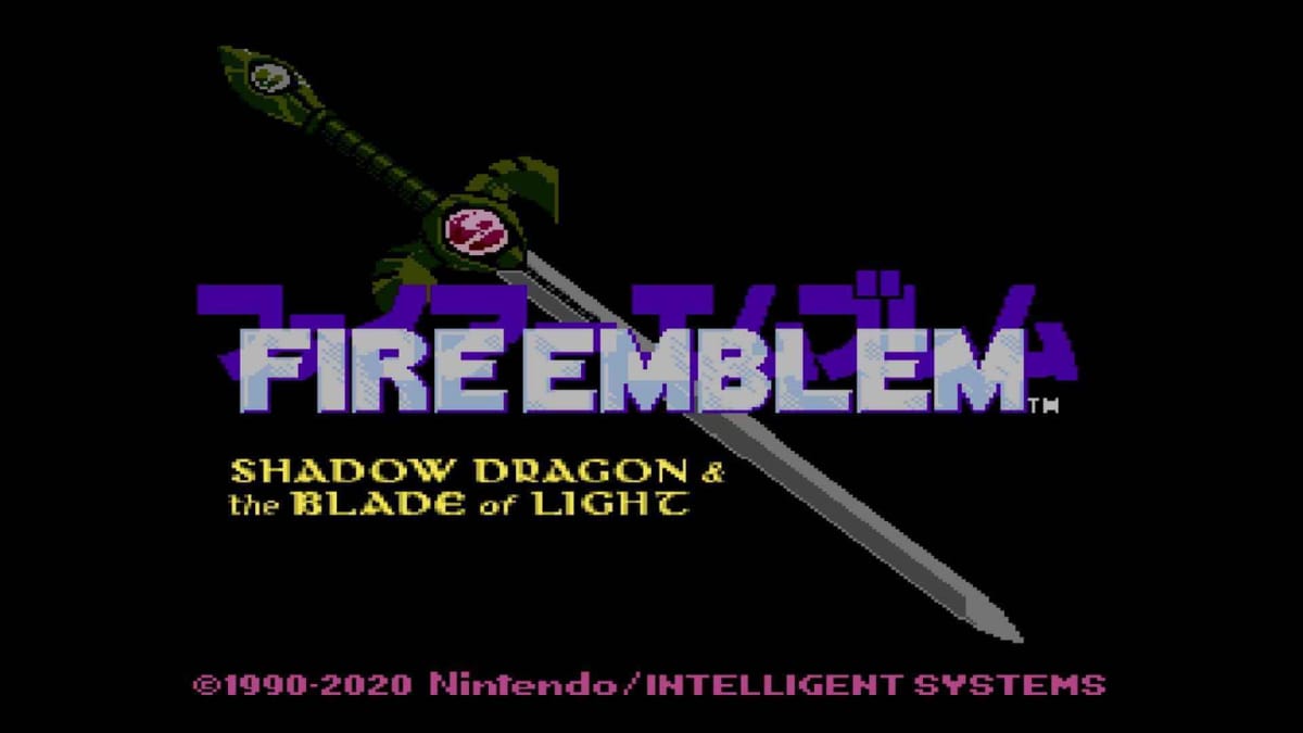 The title screen for Fire Emblem: Shadow Dragon & The Blade of Light