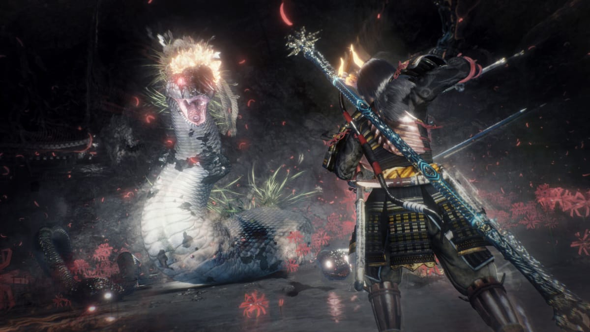 The player facing off against a snake in Nioh 2