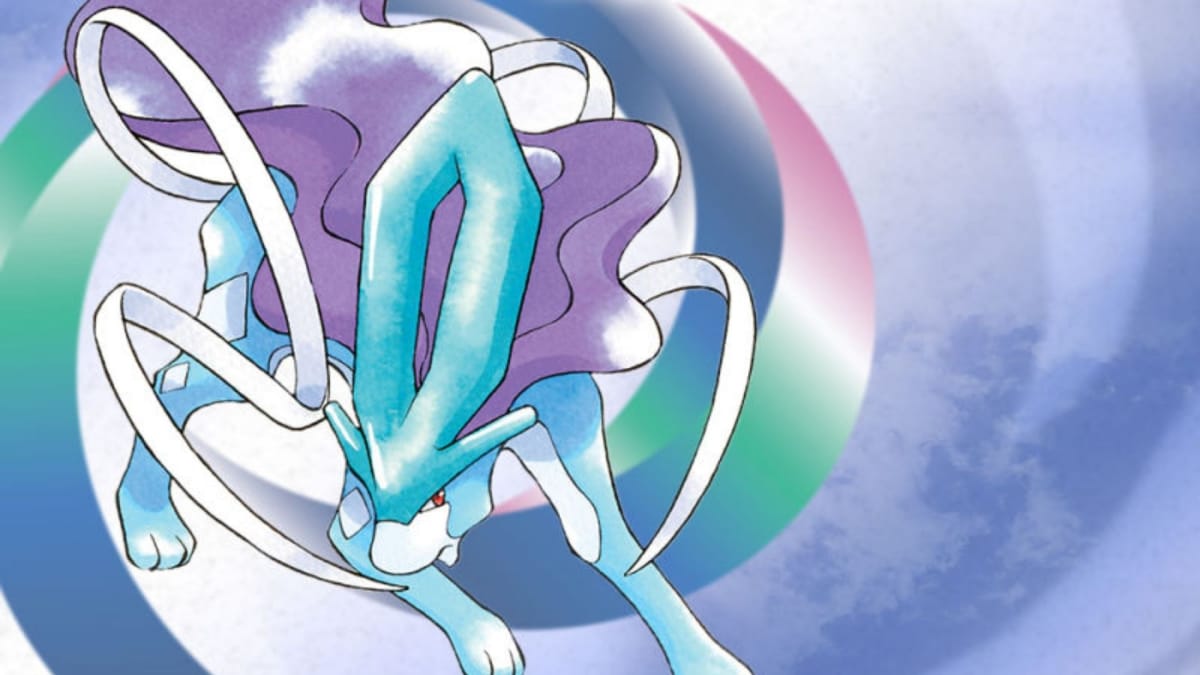 The artwork for Pokémon Crystal, featuring Suicune 