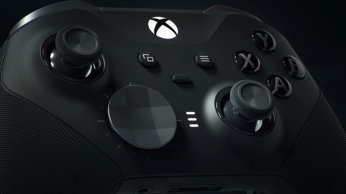A close-up of a Microsoft Xbox Elite controller