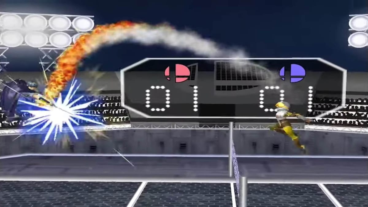 A screenshot of the volleyball mode in a new Super Smash Bros Melee mod.