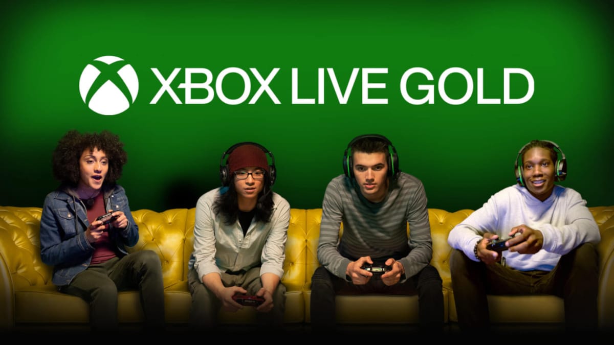 Four people playing Xbox, representing Xbox Live Gold