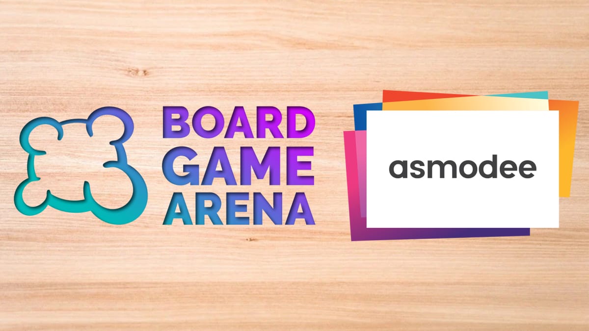 Board Game Arena and Asmodee Logos On tabletop Background