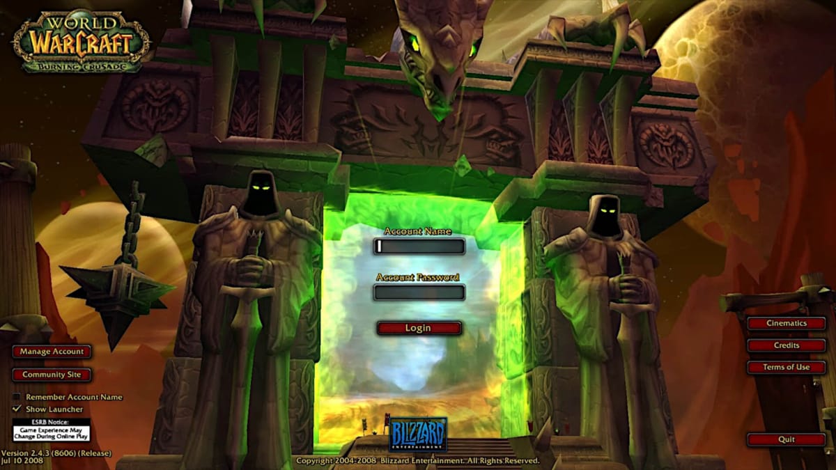 The World of Warcraft: Burning Crusade title screen
