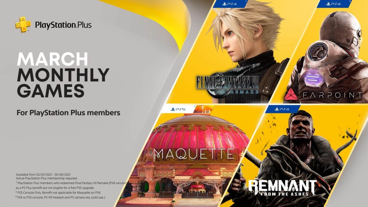 The March PS Plus lineup, headed up by Final Fantasy VII Remake