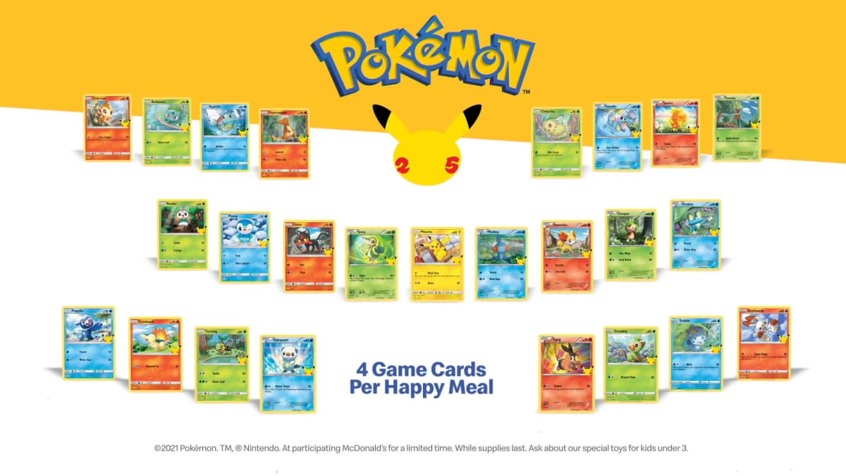 A selection of the trading cards available at McDonald's for Pokemon's 25th anniversary.