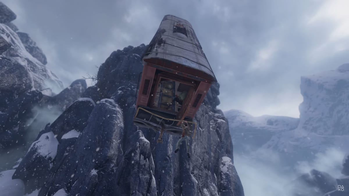 Uncharted 2 train hanging off a cliff 