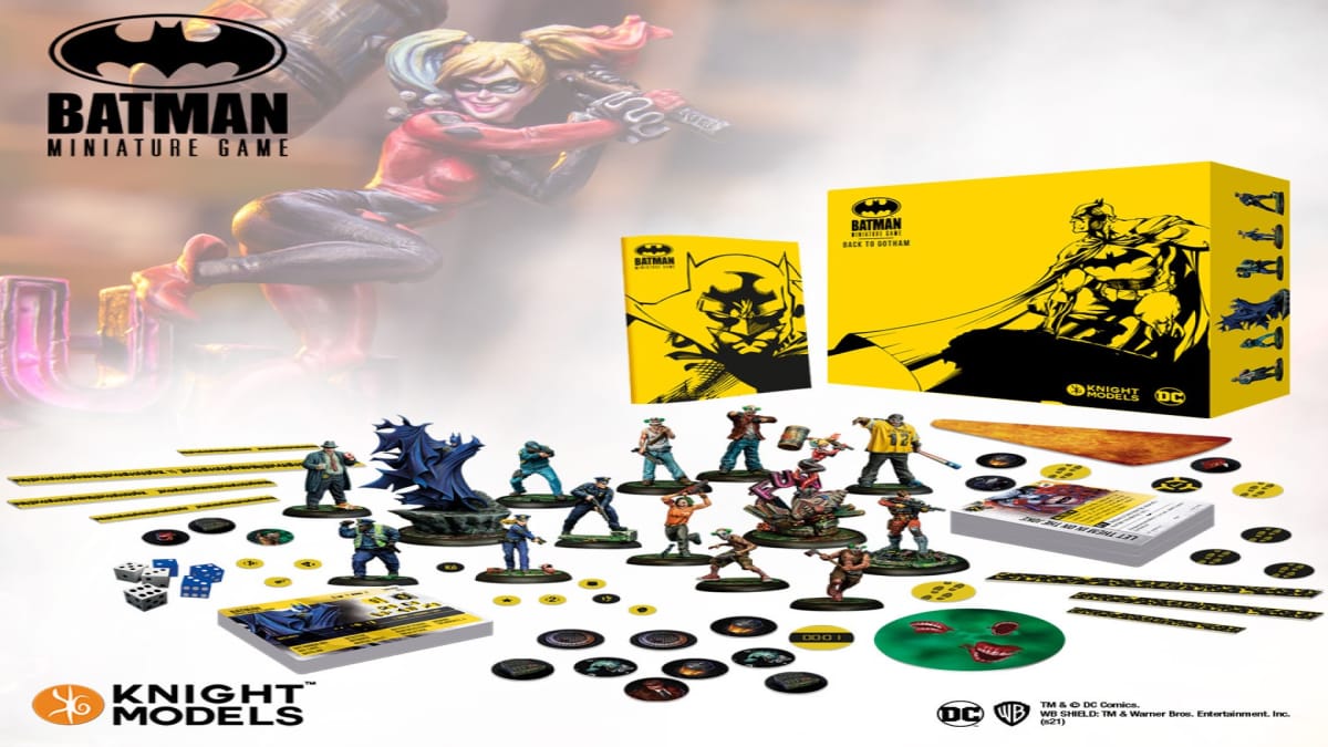 An image of a Batman miniatures game box set showing off its contents