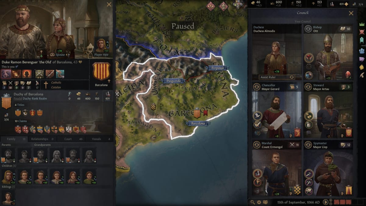 A gameplay screenshot of Crusader Kings III.