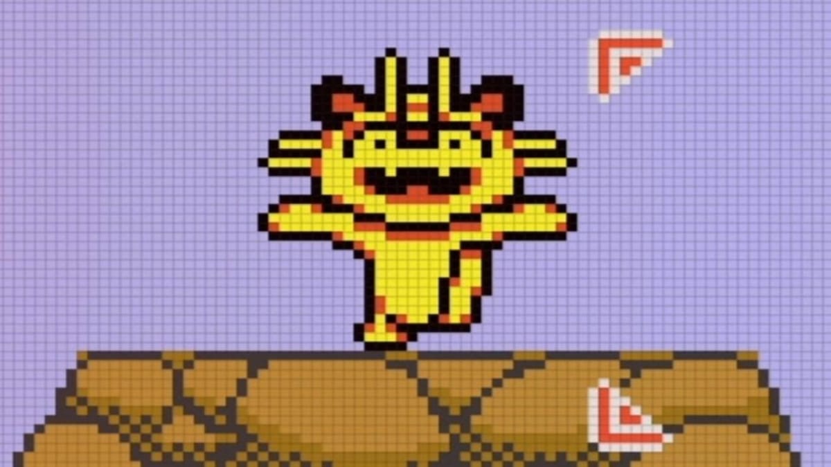A Meowth from a Game Boy Color reimagining of Pokemon Snap